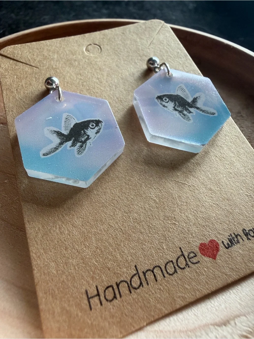 Handmade Fish Hexagon Drop Earrings - Blue Purple Gradient